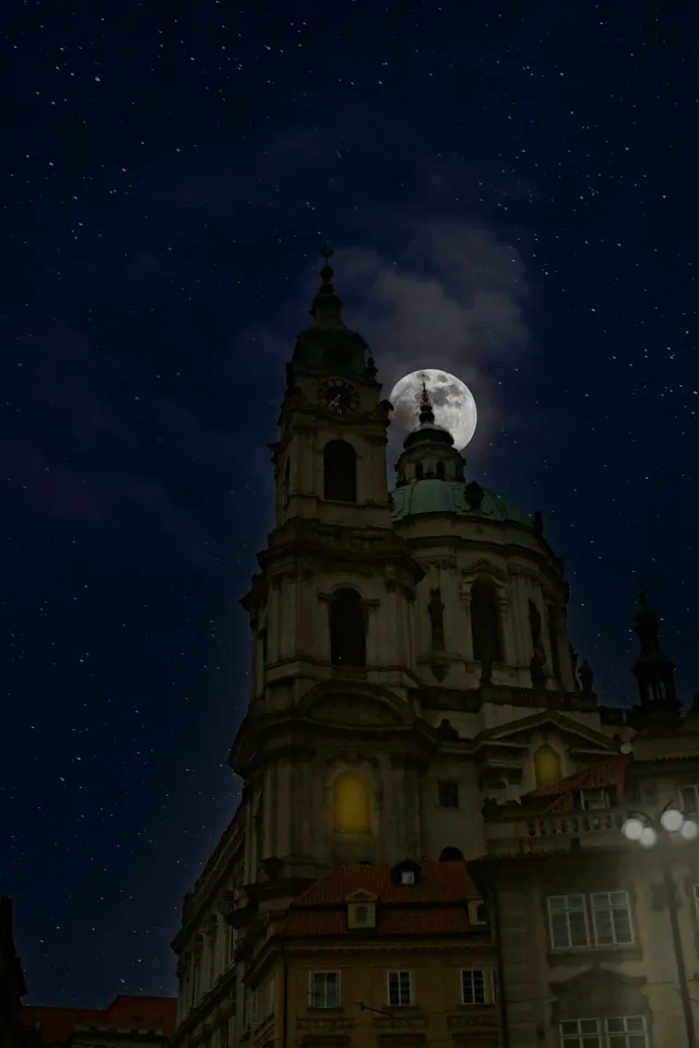 Ornate building under a starry night sky
